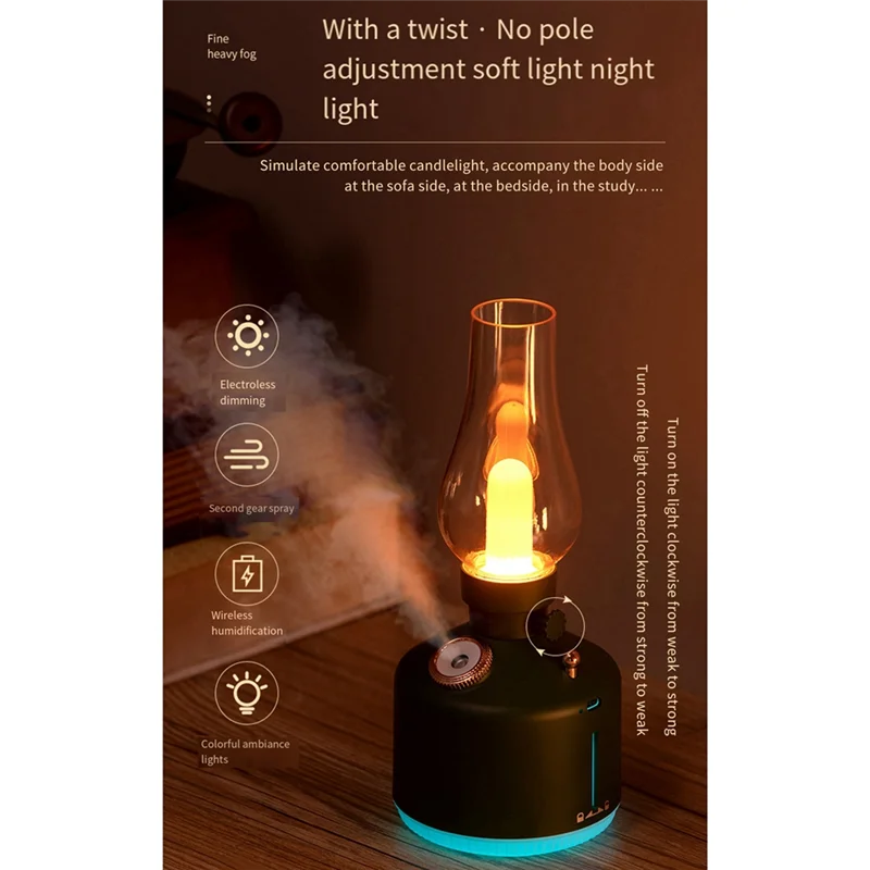 A65T-280Ml Air Purification Humidifier Rechargeable 1200Mah Water Atomizer With Colorful LED Night Light For Bedroom