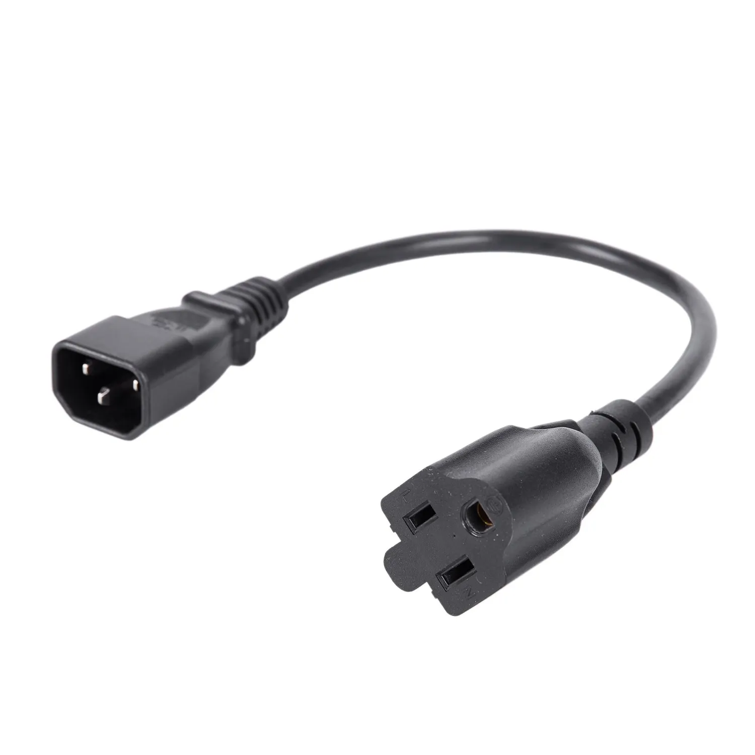 1ft IEC 320 C14 Male Plug to NEMA 5-15R 3 Female PC Power Adapter Cable Black