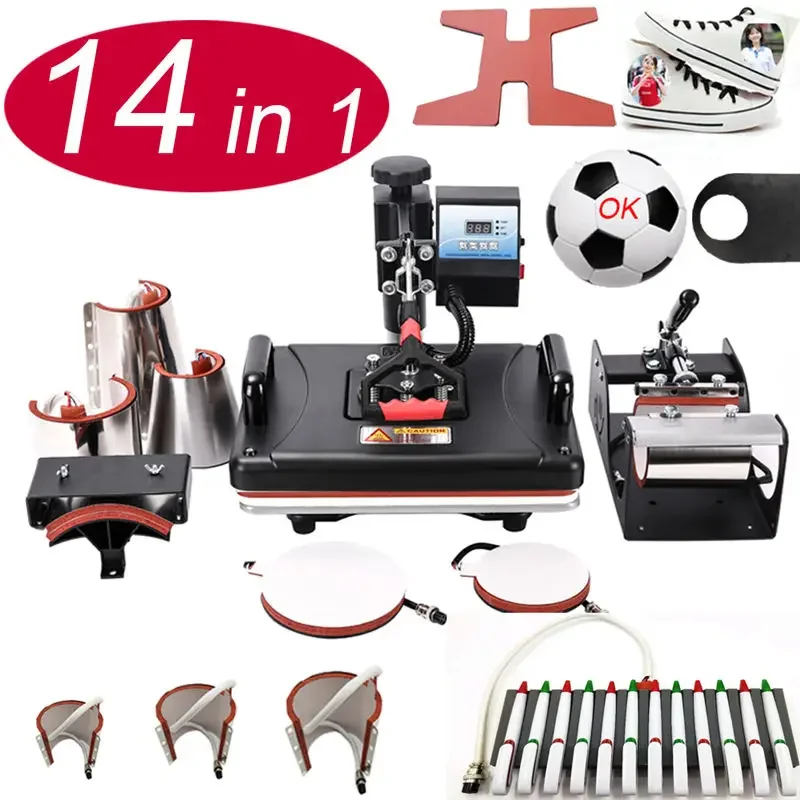 Hot Sale Multifunctional 14 in 1 T-shir Sublimation Heat Press Machine for Mug Hat Plate Case Puzzle Key Chain Printing