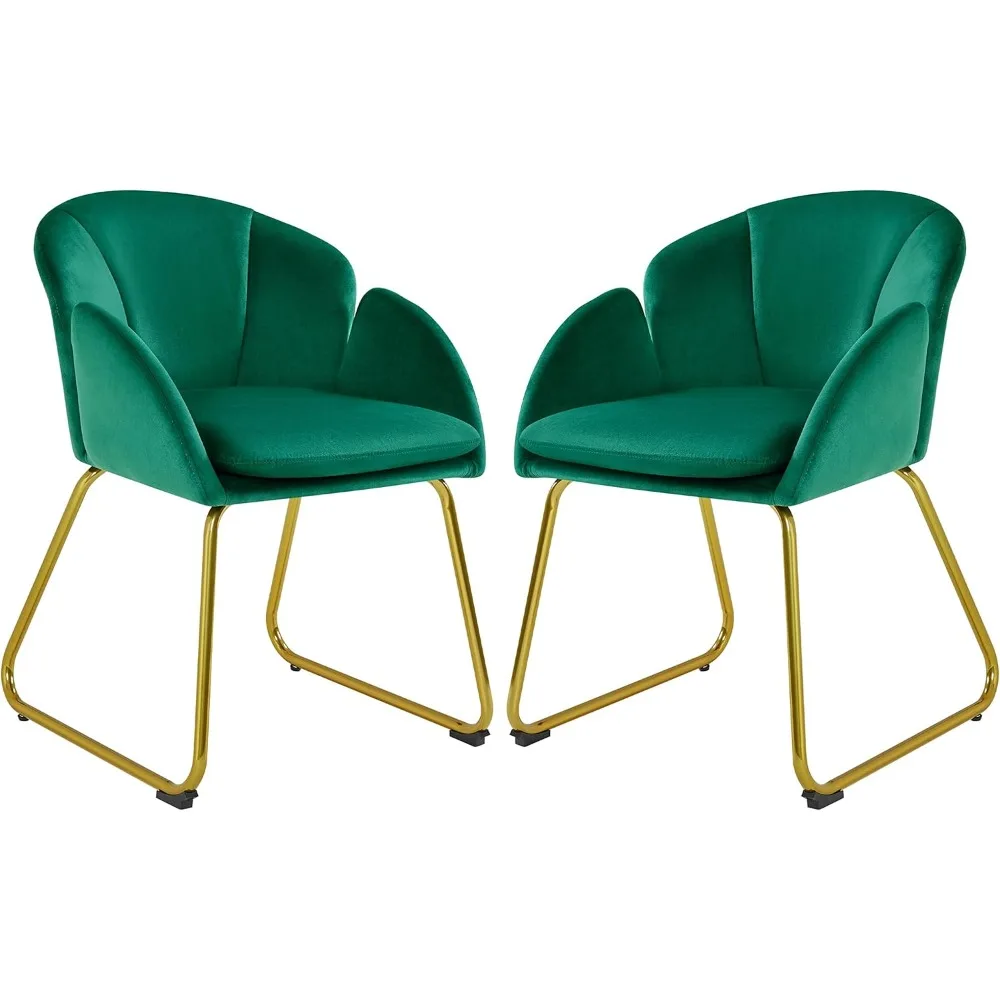 

Velvet Dining Chair, Flower Shaped Armchair with Golden Legs, Upholstered Side Chair for Kitchen Dining Room Living Ro
