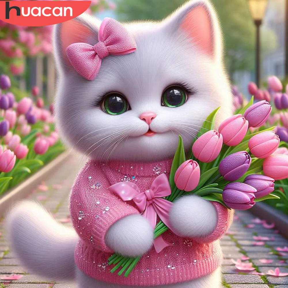 Huacan Diamant Mosaik Tier Blume volle quadratische runde Malerei Katze Strass Bilder komplette Kit Home Dekoration