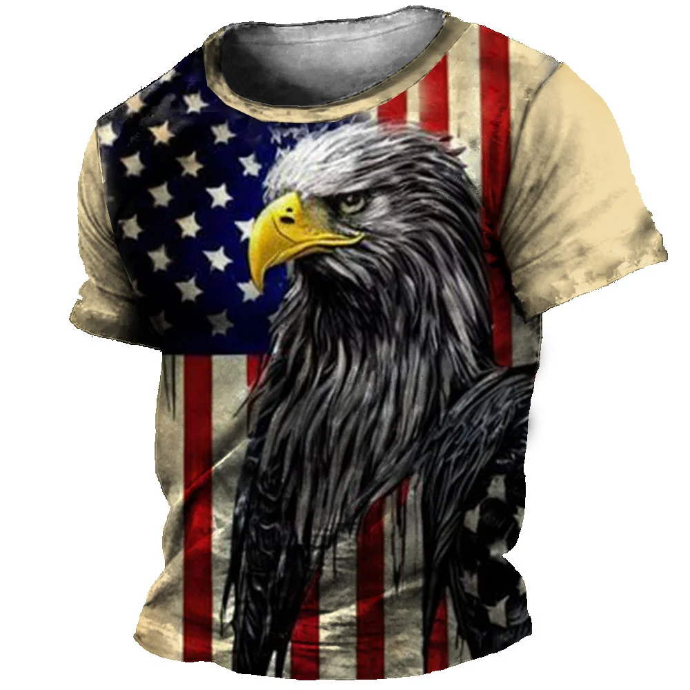 Men's T Shirt Summer Tops Soaring Eagle Print Loose Tees O Neck Short Sleeve Animal Graphic T Shirt Daily Male Oversized Clothes