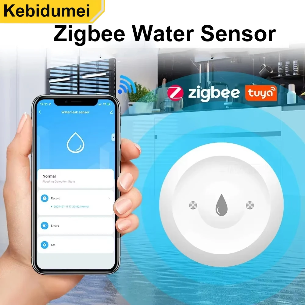 Zigbee Water Sensor Flood Leak Detector App Remote Monitoring for Kitchen/Bathroom Support Home Assistant Zigbee Gateway