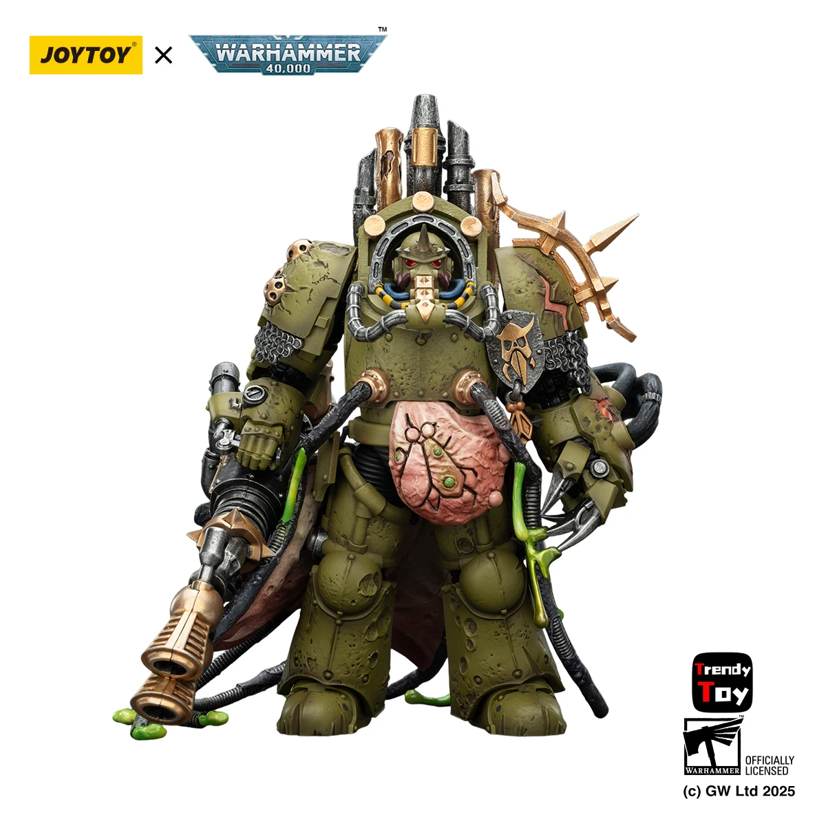 

【Доставка в течение 24 часов】Фигурка JOYTOY Warhammer 40K Death Guard Lord of Virulence с Power Fist и Twin Plague Spewer, масштаб 1/18