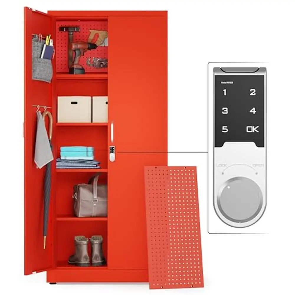 

Metal Storage Cabinet 71" with Lockable Doors & Shelves Office Garage School Locker Adjustable Shelves & Pegboard Zinc Digital