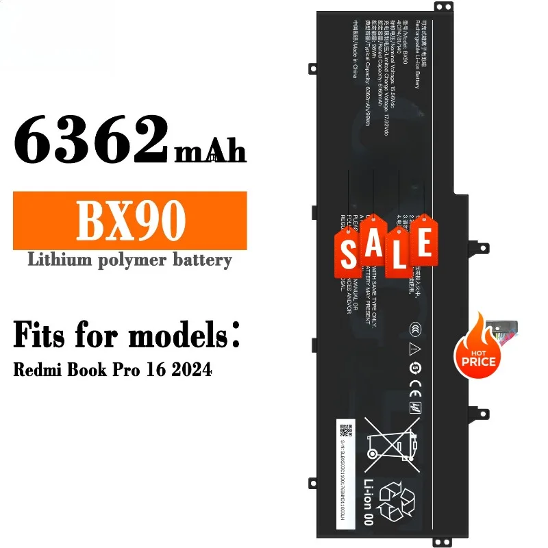 2026 New High‑quality BX90 Battery 15.56V 6362mAh for Xiaomi Redmi Book Pro16 2024 Y3519 Laptop Battery