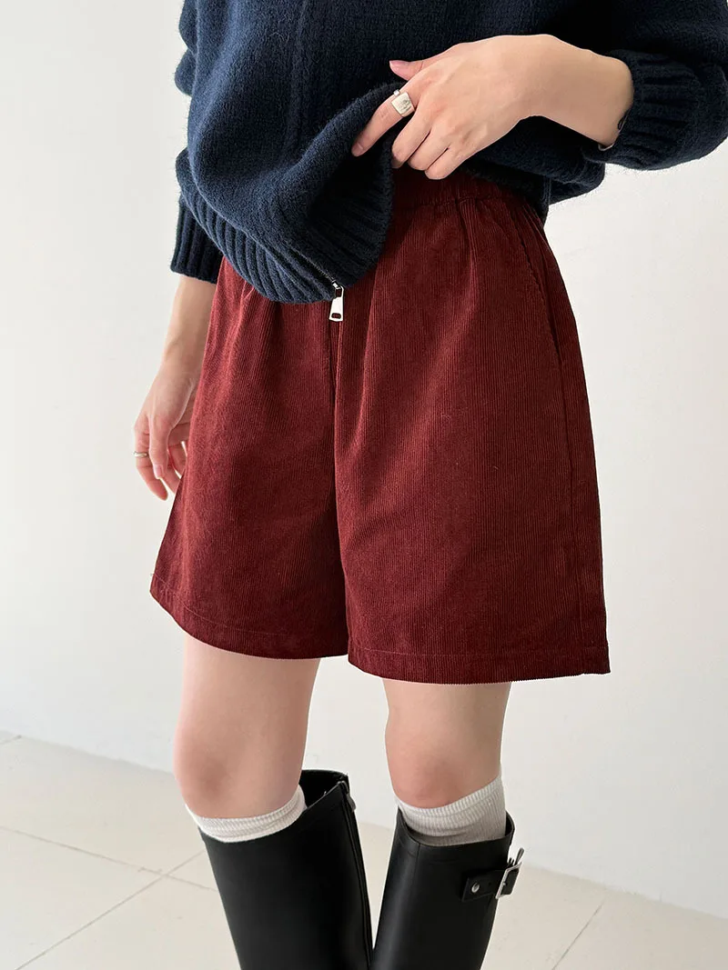 LIMO 2025 新しいコーデュロイワイドレッグカジュアルショーツ女性用秋の新作韓国風伸縮性ハイウエストスリムパンツ