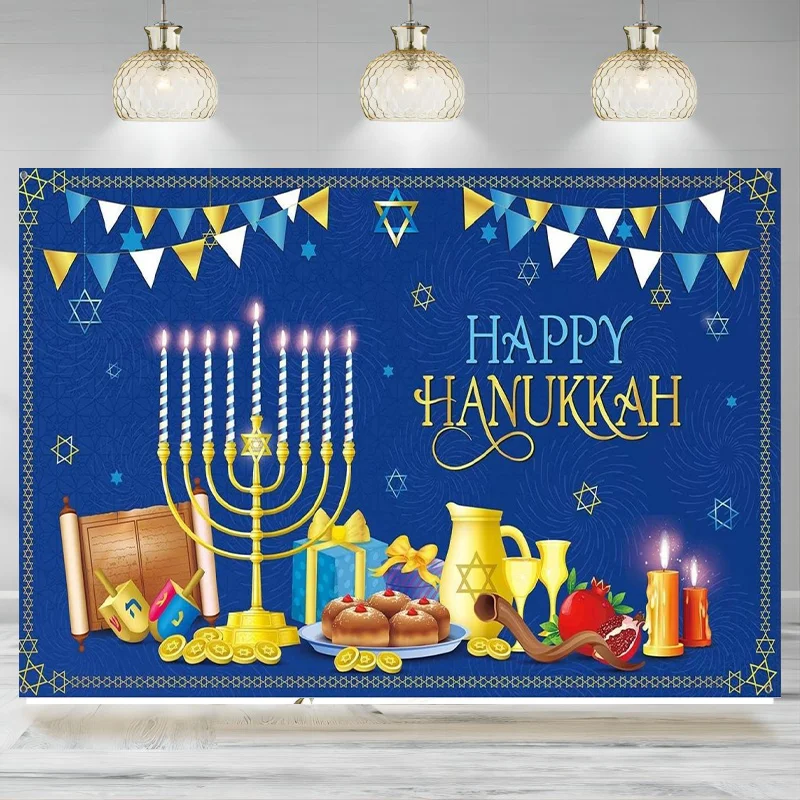 Hanukkah Decorations Theme Banner Backdrop Blue Gold Jewish Chanukah Party Background Festival Holiday Supplies Photographic