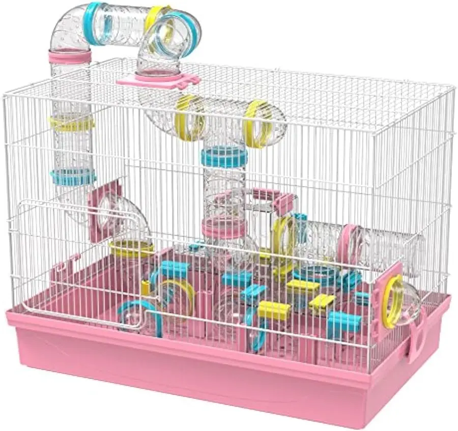 

Large Hamster Cage & Habitat DIY 20''x12''x15'', with Tunnels Tubes Toys, for Gerbil Mouse Mice, Pink