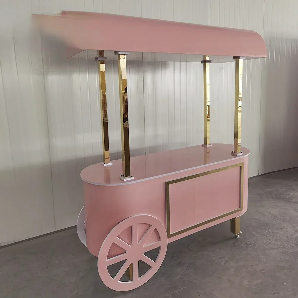 

factory direct sales Pink Gold Elegant Party Birthday Decorations Candy Cart For Events Cotton Candy Cart