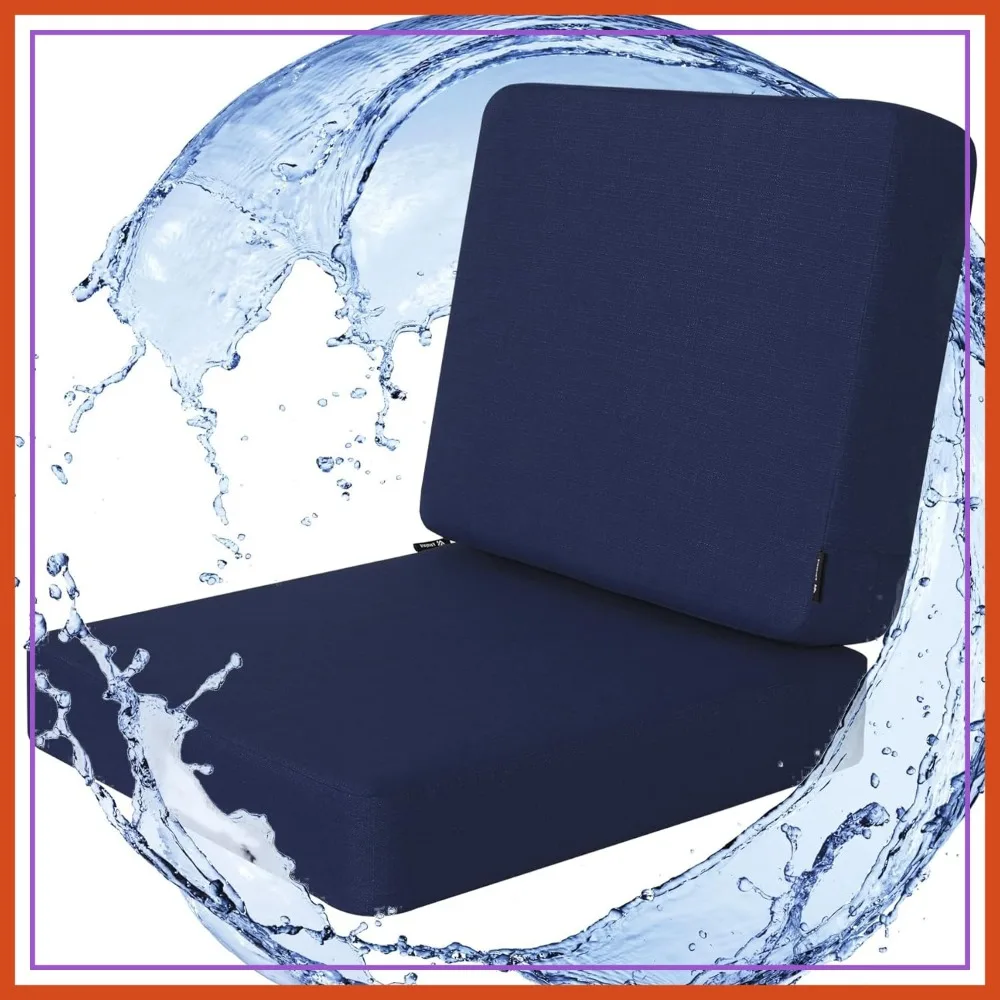 

24x24 Inch Outdoor Deep Seat Cushion Set, Rainproof & 3-Year Fade Resistant Patio Cushions with Ties for Chair, Sofa, Couch