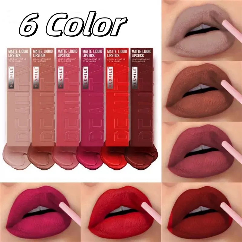 6 Colors Velvet Matte Lipsticks Waterproof Long Lasting Not Fading Sexy Nude Red Pink Brown Lip Gloss Vinyl Ink Liquid Lipstick