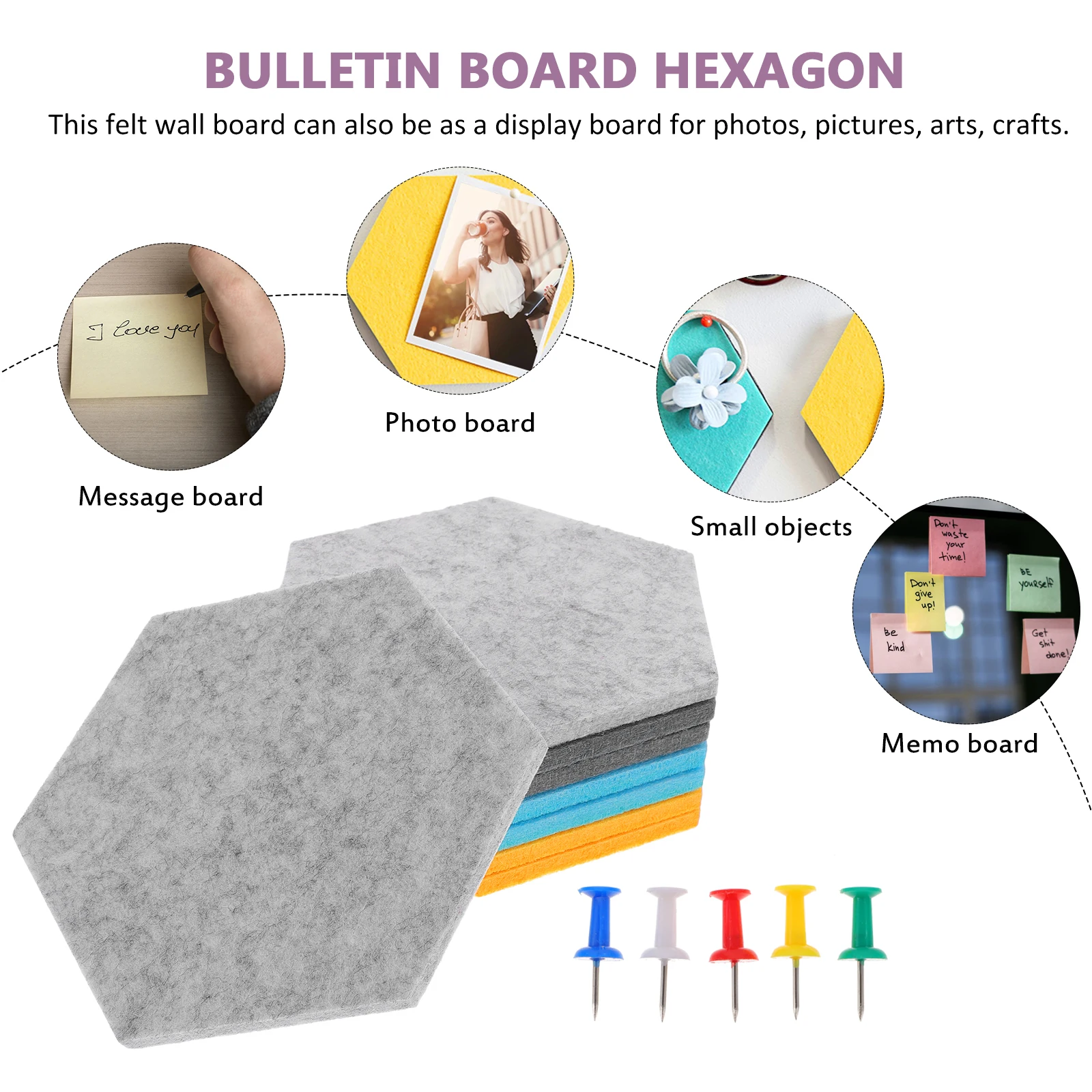 

8pcs Hexagon Felt Pin Thick Bulletin For Home Office Wall Decoration Memo Display Adhesive Felt Board With Pushpins Family Photo