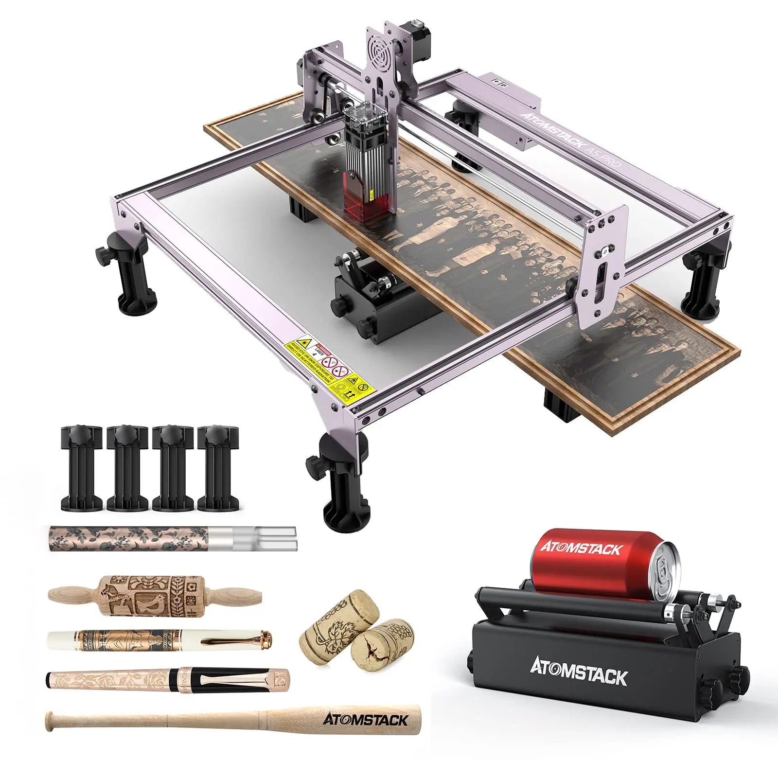 ATOMSTACK A5 PRO Laser Engraving Machine With R3 Rotary Roller 40w Cutting Machine For Round Ball Bottle Tumbler Wine Corks
