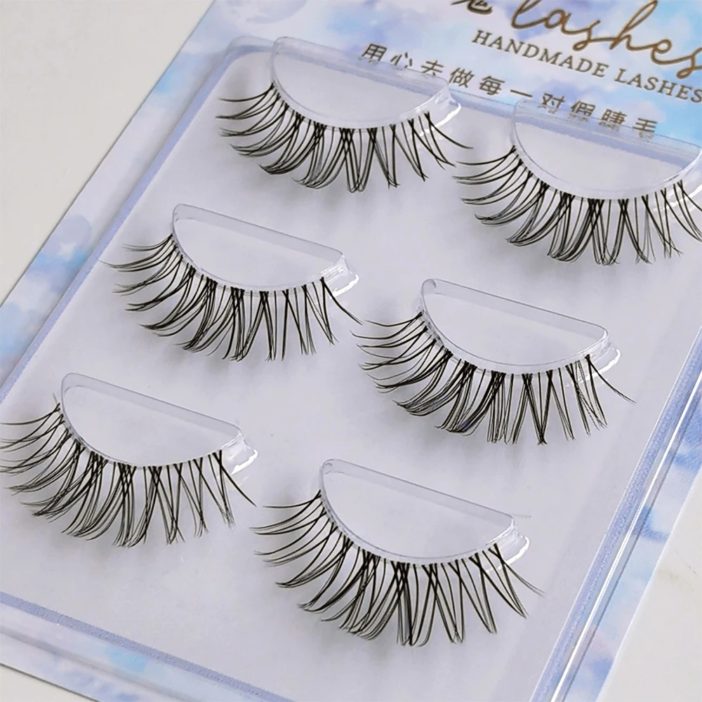 수제 천연 인조 속눈썹 투명 밴드 재사용 가능한 인조 속눈썹 검정 풍성한 두꺼운 가짜 속눈썹 속눈썹 연장