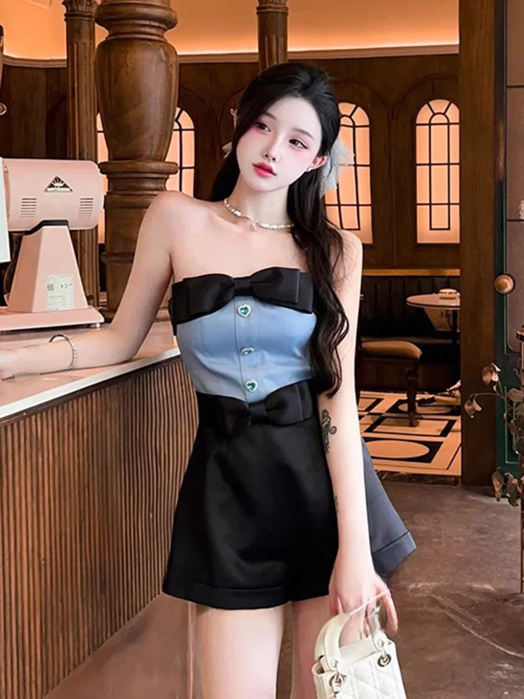 

Сексуальный цельный бандо, дизайн с узлом, модные шорты для девочек, расклешенные брюки со средней талией для поездок на работу