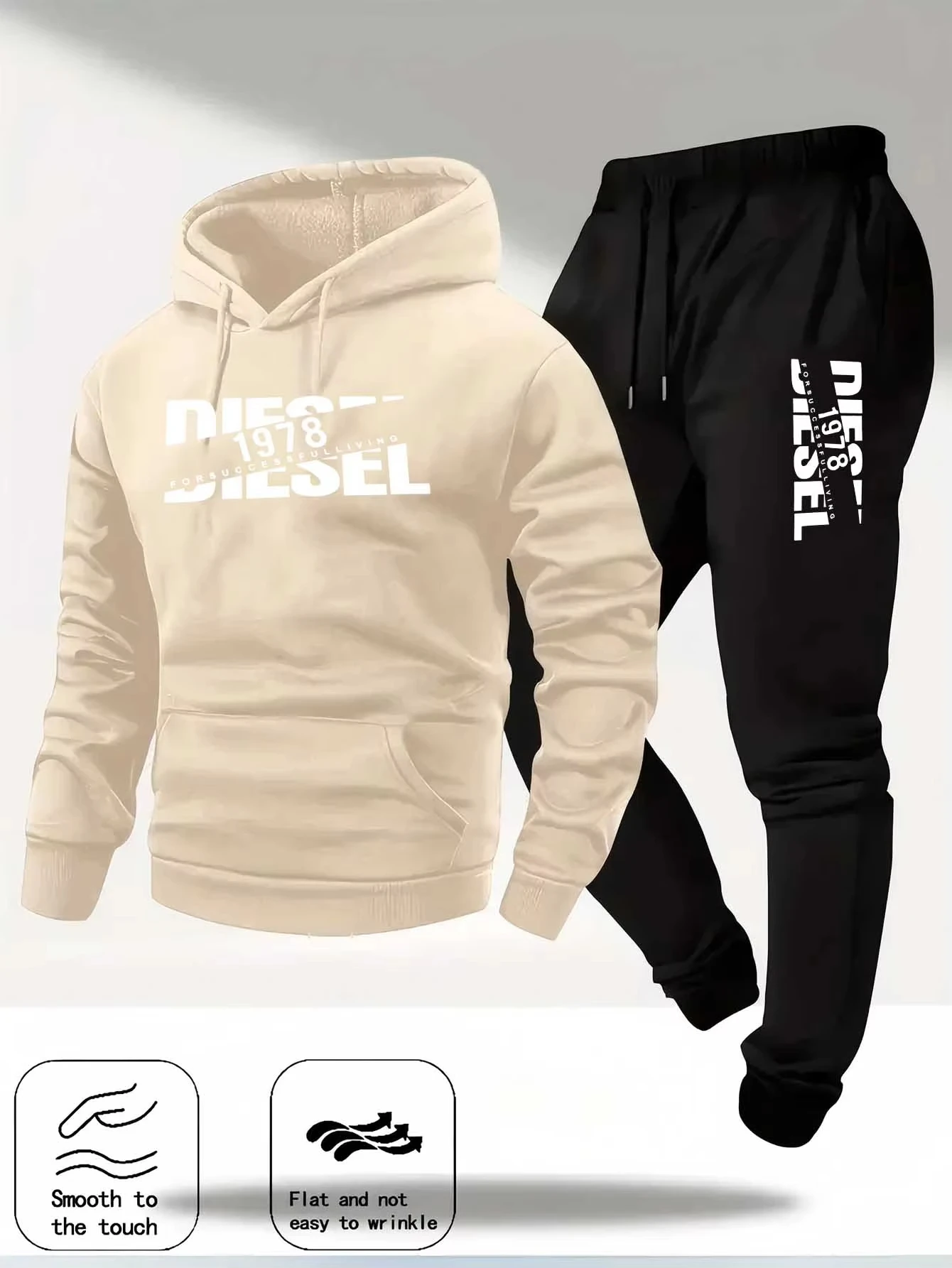Conjunto Deportivo de Dos Piezas para Hombre, Sudadera con Capucha y Pantalones Deportivos con Estampado Moderno, Ropa Casual para Fitness, Jogging y Deportes, Unisex, Estilo Neutral