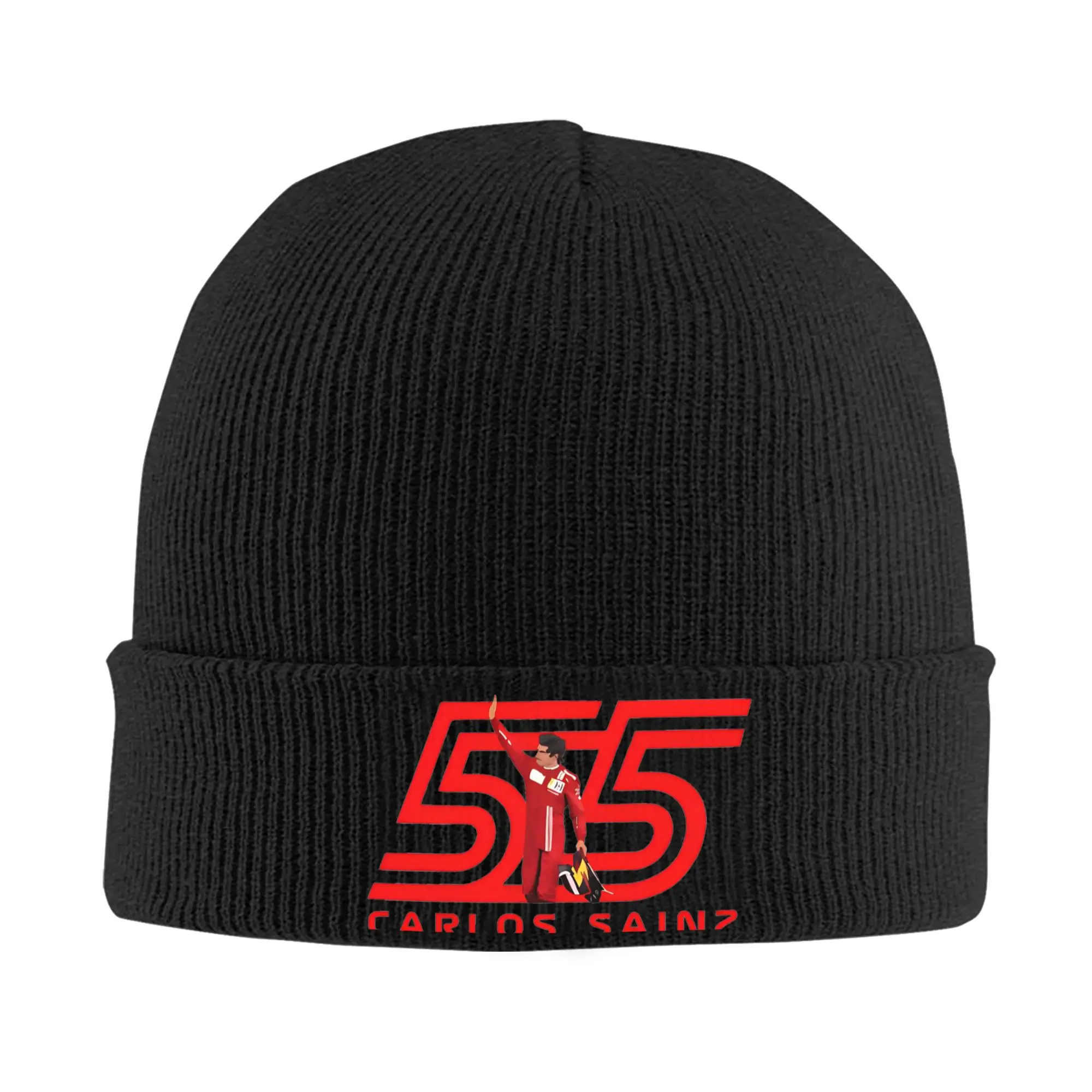 Carlos Sainz 55 Waving to his Fans in Dubai Gp Knit Hat Beanie Autumn Winter Hat Warm Acrylic  Street  Cap Men Women Gift,
