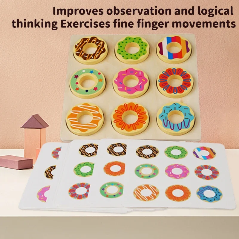 Rompecabezas de educación temprana Montessori, juego de clasificación de emparejamiento de colores, juguete para niños en edad preescolar, rompecabezas de donuts de madera, material didáctico, juguetes de regalo