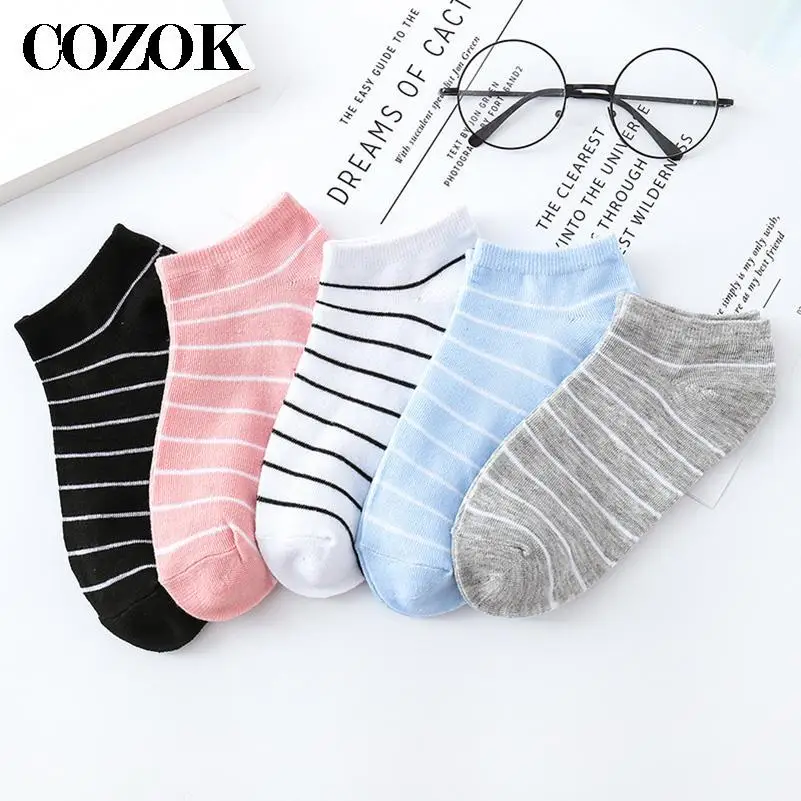 Women Fashion Socks Girls Female Invisible Short Ankle Boat Sock Slippers Striped Spring Summer Autumn Comfort Breathable Socks image 3