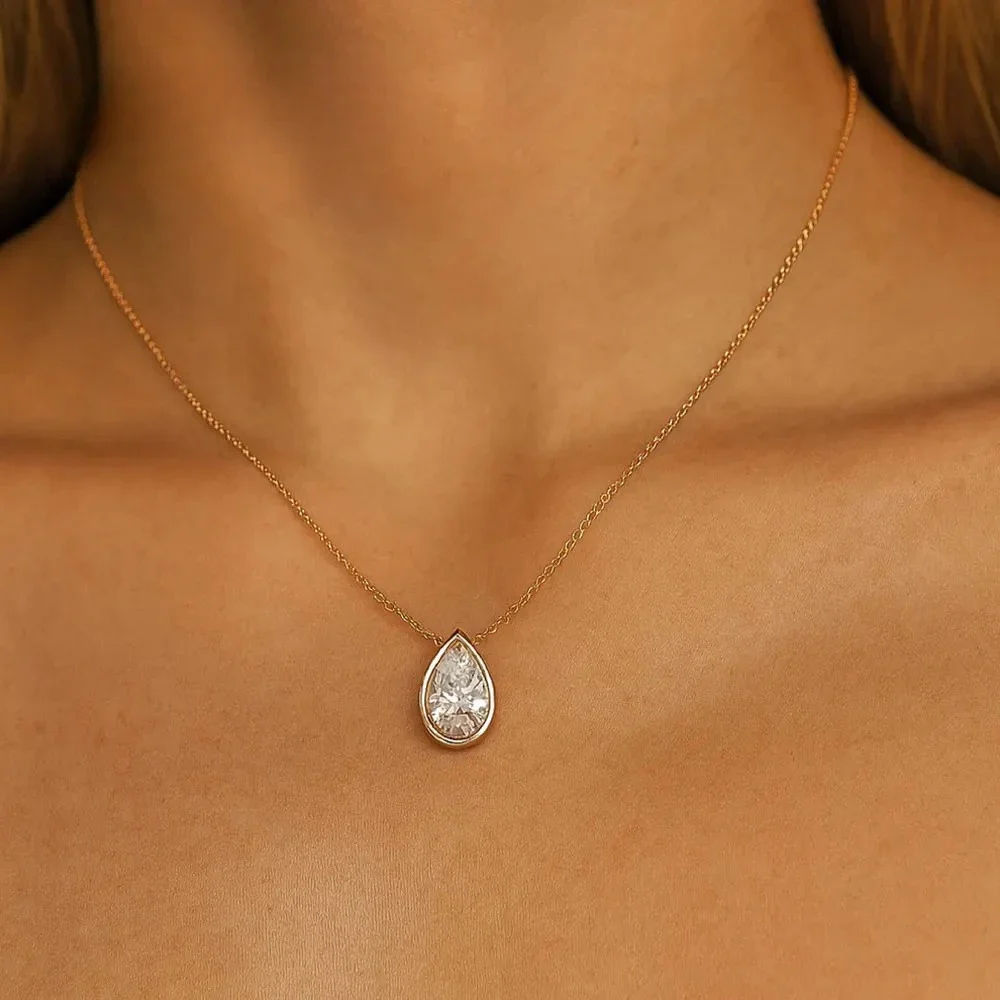 FCGJHW 1-4ct Pear Moissanite Necklaces for Women s925 Sterling Silver Chain Bezel Set Solitaire Gemstone Pendant Necklace 2026