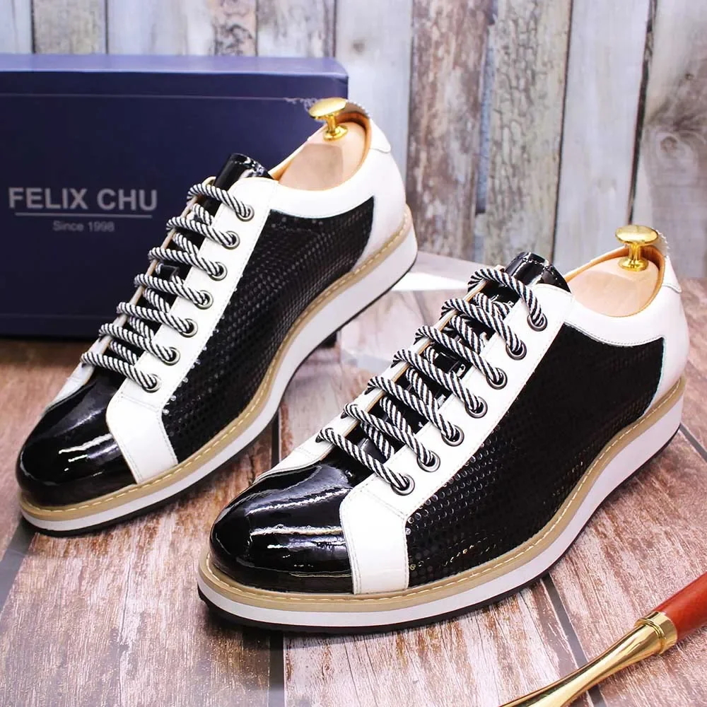 Black White Color Matching Men's Dress Shoes Genuine Leather Business Casual Shoes High-end Men Lace Up Brogue Shoes