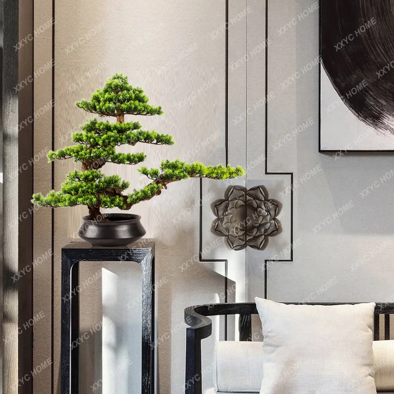 Simulated welcome pine ornament, living room Chinese decorative plants, bonsai hotel office, fake tree, potted plant decoration