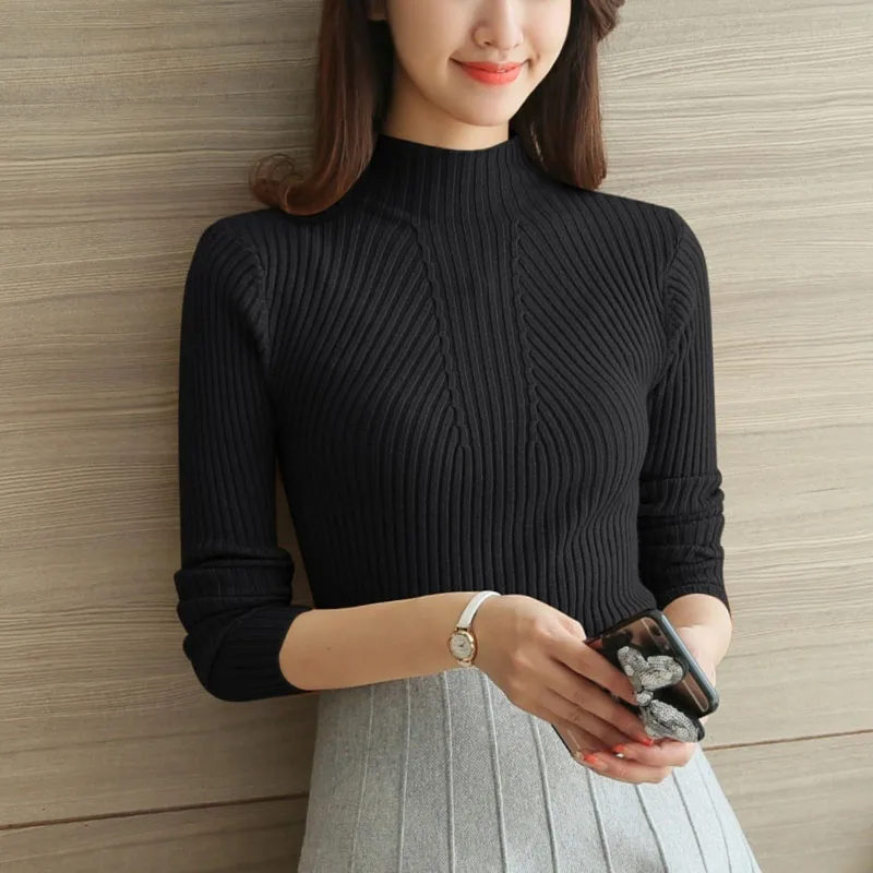 Elegant Solid Long Sleeve Tops Femme Fashion Soft Warm Slim Sweater 2023 Winter Turtleneck Pullover Casual Women Clothes 5218 50