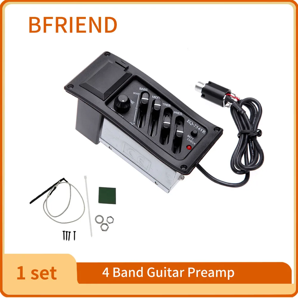 Professional 4 Band Acoustic Guitar Preamp Amplifier EQ 7545R Pickup 6.5MM Output Acoustic Guitar Acceseories Drop Shipping