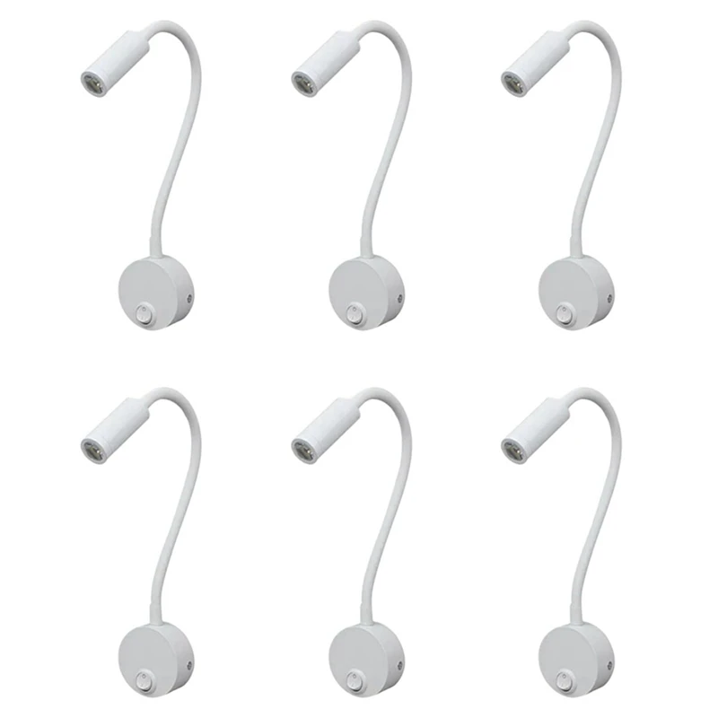 

6X 3W Wall Mounted Reading Light Flexible Gooseneck LED Sconce Lamp For Bedroom, Office, Workbench, Studio Reading Lamp