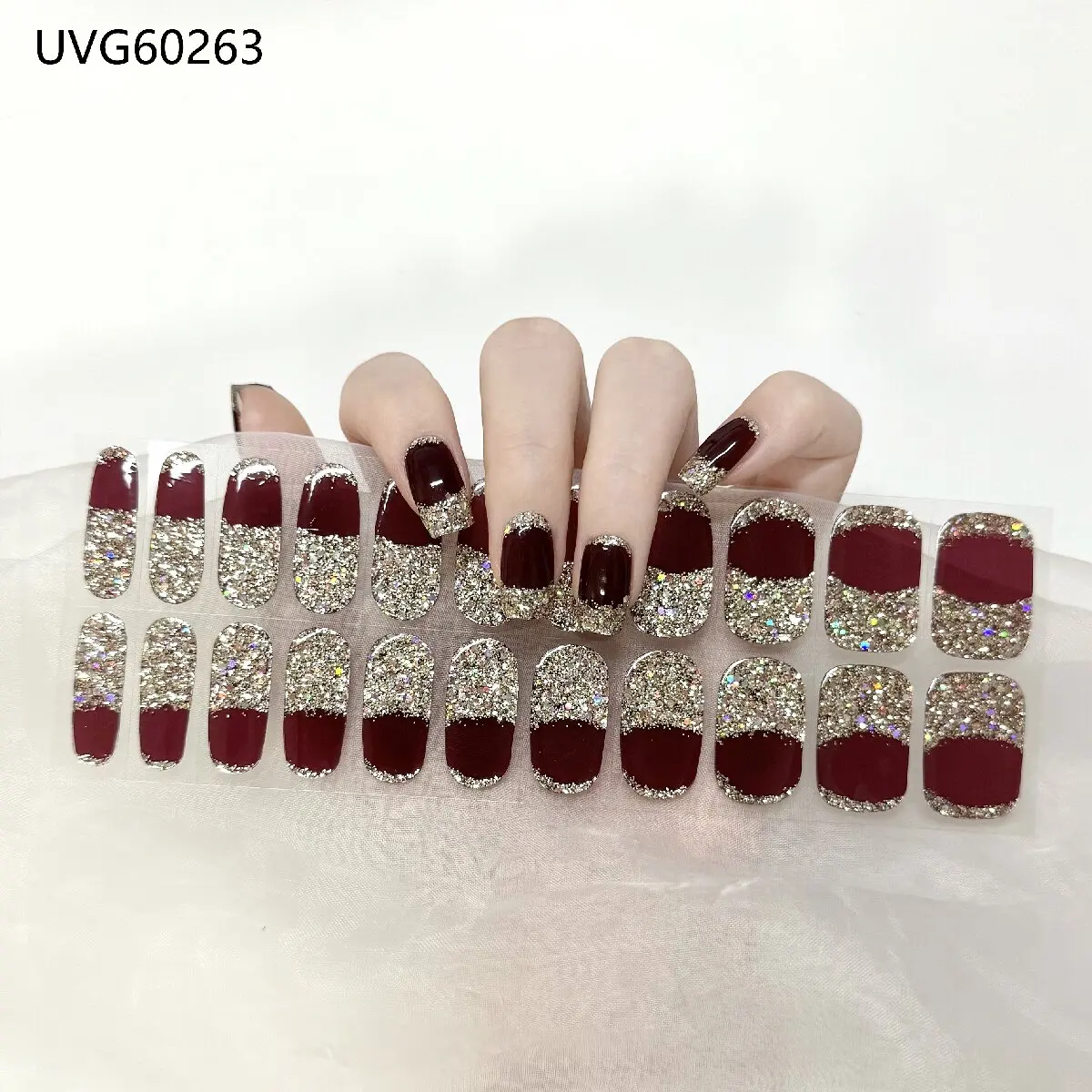22Tips French Pink Side Semi Cured Gel Nails Wraps Adhesive Waterproof Long Lasting Gel Nail Stickers Harden In UV Lamp Need