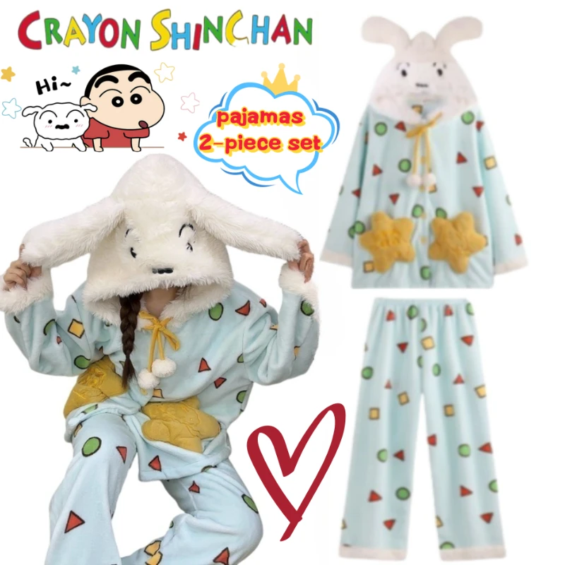 

New Crayon Shin-chan Nohara Shiro fashionable personality home clothes couple high-looking thickened warm pajamas two-piece set