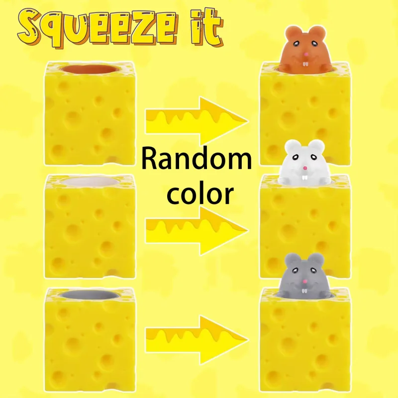 Pop Up Funny Mouse And Cheese Block Squeeze Anti Stress Toy Hide And Seek Figures Stress Relief Fidget Toys For Kids Adults