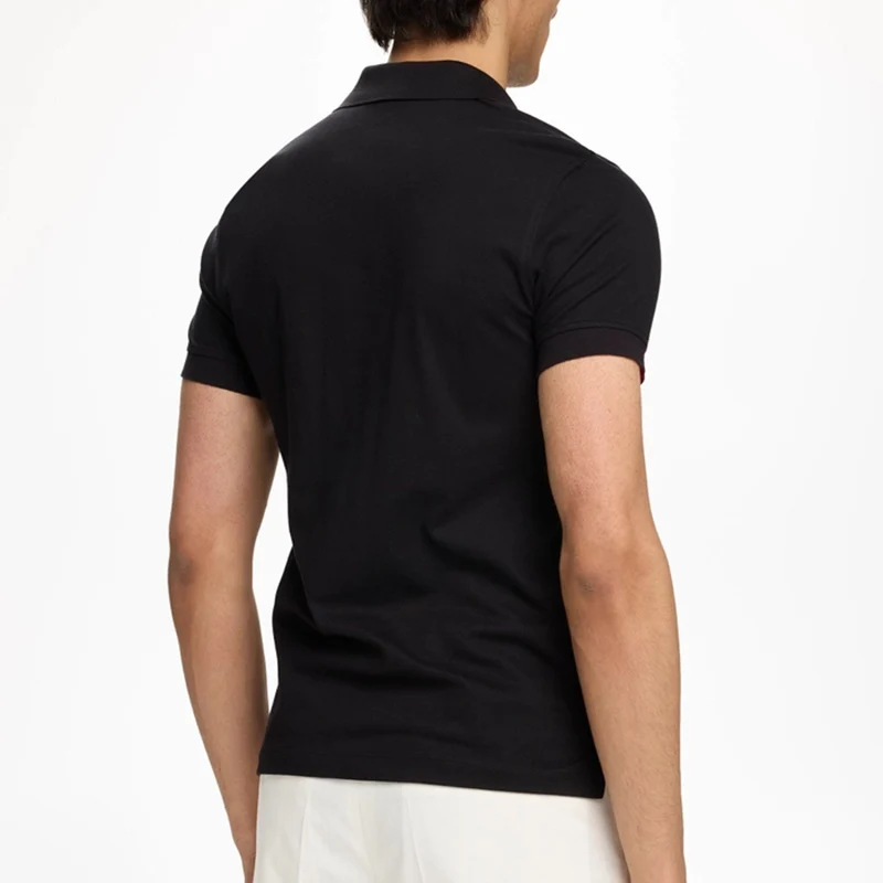 CH Rundhals-Poloshirt für Herren mit Gummi-Patch auf der linken Brust, Premium-Piqué, Kurzarm, klassische Passform, atmungsaktiv, für Büro und Alltag – Detail 6