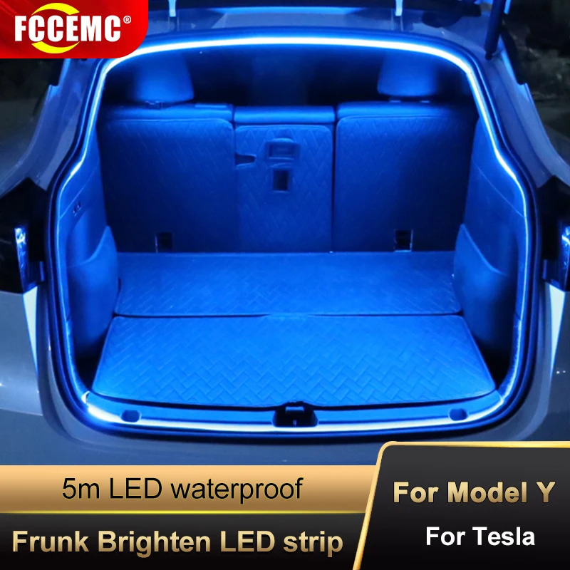 FCCEMC For Tesla Model Y 2018-2024 Car Frunk LED Strip Highbright Waterproof Flexible Front Trunk Silicone Light Interior Univer