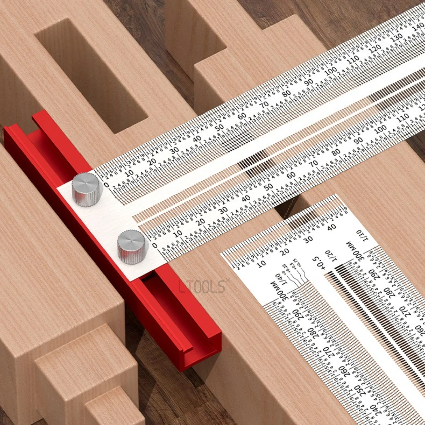 Woodworking Hole Marking Ruler Portable Stainless Steel Tenon Ruler Stable Aluminum Alloy Baffle Plate Scribe Measuring Tools