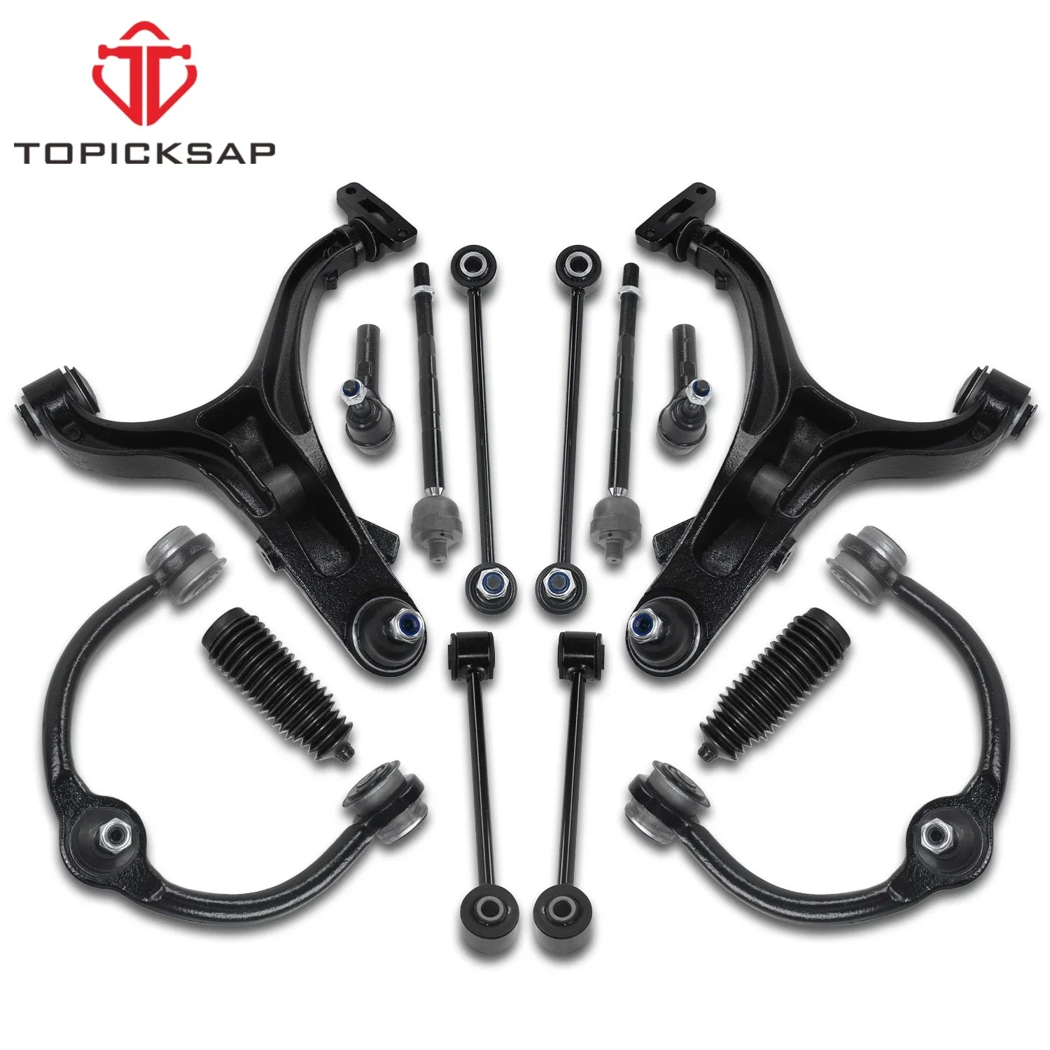 TOPICKSAP 14Pcs Ctrl Arm w/BJ Inner Outer Tie Rod Boot Sway Bar Link for Jeep Grand Cherokee 2005-2010 Commander 2006-2010