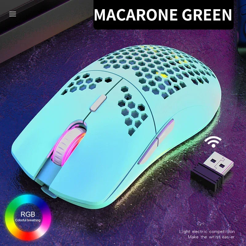 Hollow-out Honeycomb 2.4GHz Wireless Gaming Mouse 4 Gear 3200 DPI RGB Lighting Mice for PC Laptop