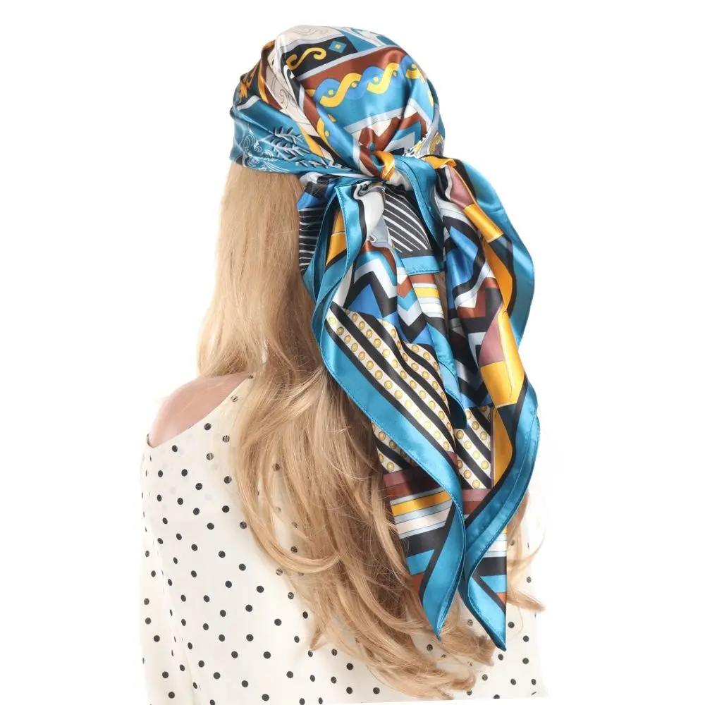 Head/Hair Silk Scarf 90*90cm Vintage Bohemian Totem Spring and Summer Soft Satin Women Foulard Shawl Kerchief Square Bandana