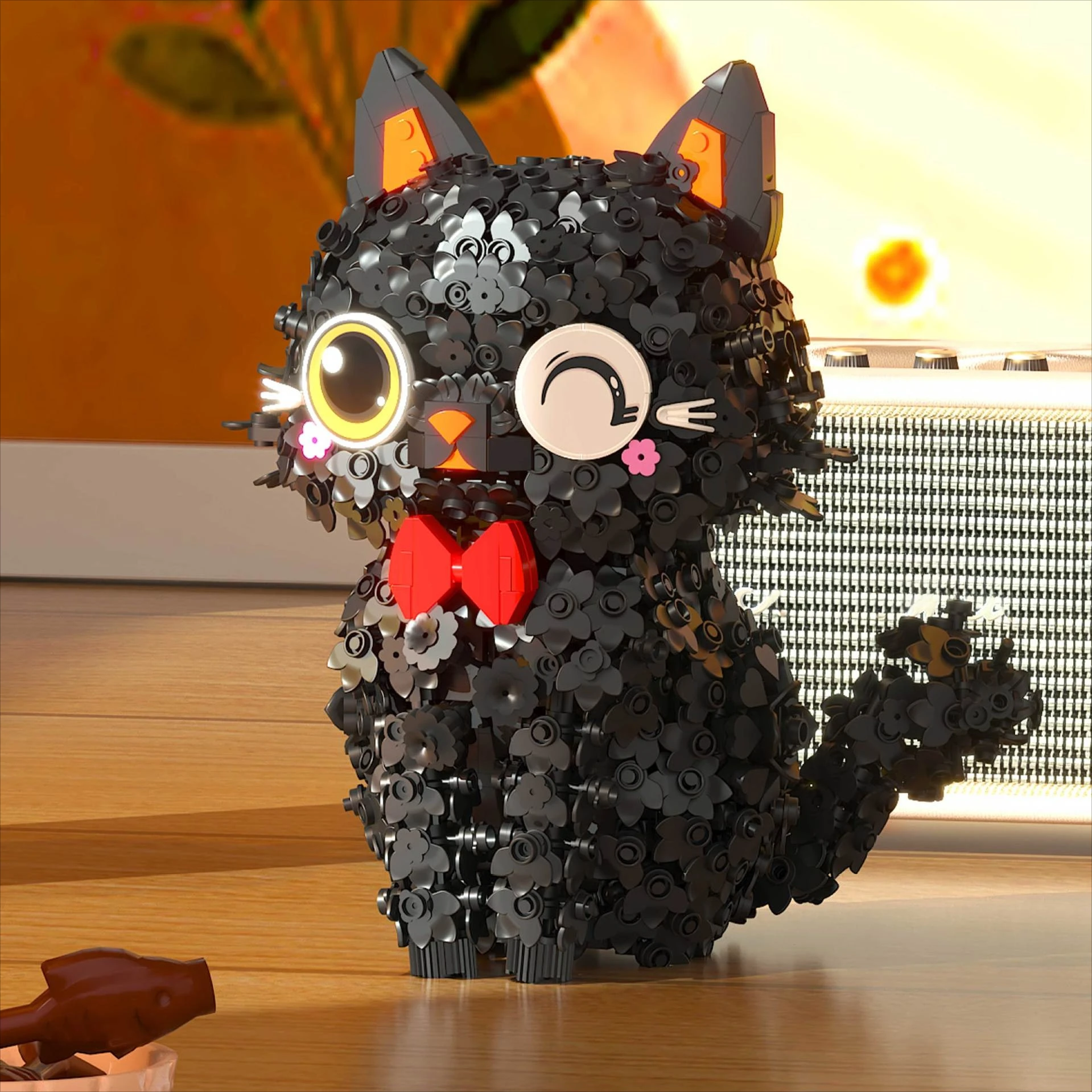 

Black Floral Cat Building Blocks Educational STEM Toy for Girls Creative Bricks Model Gift