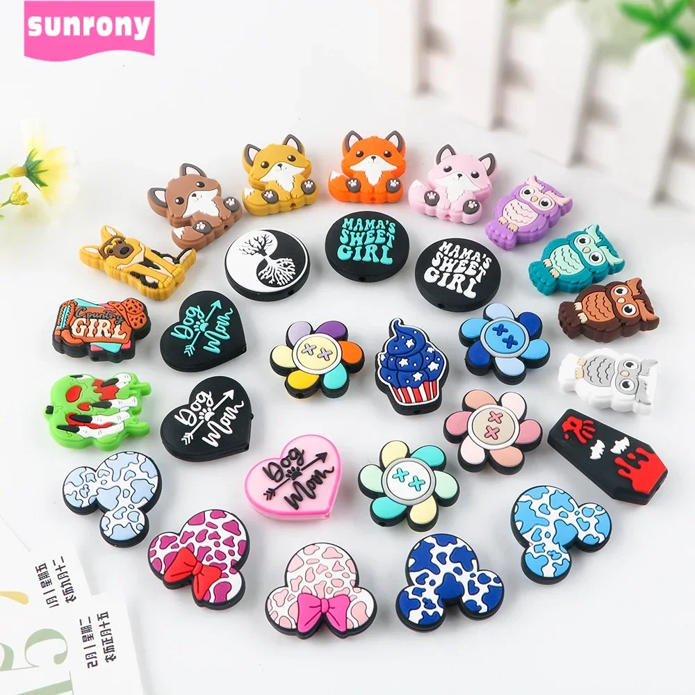 Sunrony 5/10Pcs New Mini Cute Silicone Beads For Jewelry Making Owls Flower Bead DIY Jewelry Bracelet Keychain Accessories