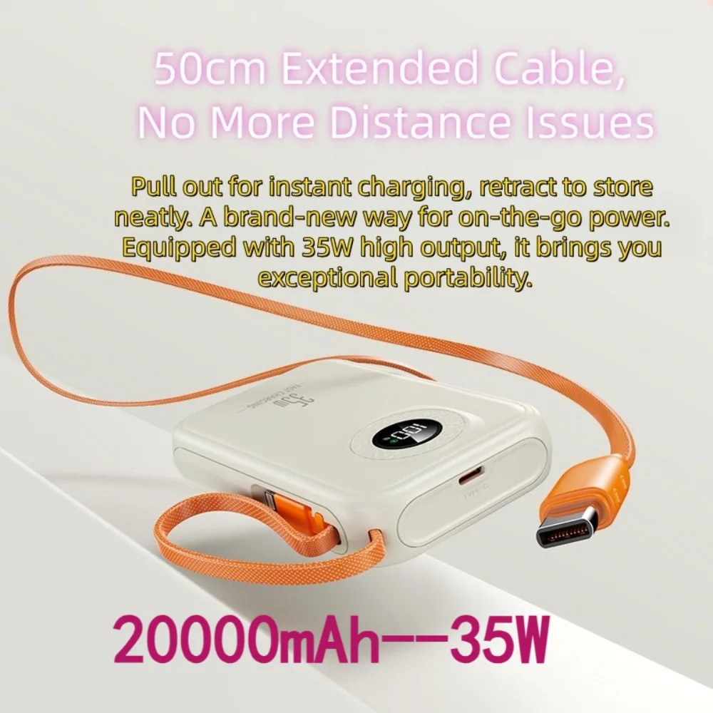 

20000mAh Power Bank, 35W/20W Dual Fast Charge, Built-in Cables, Digital Display, Portable for All Phones