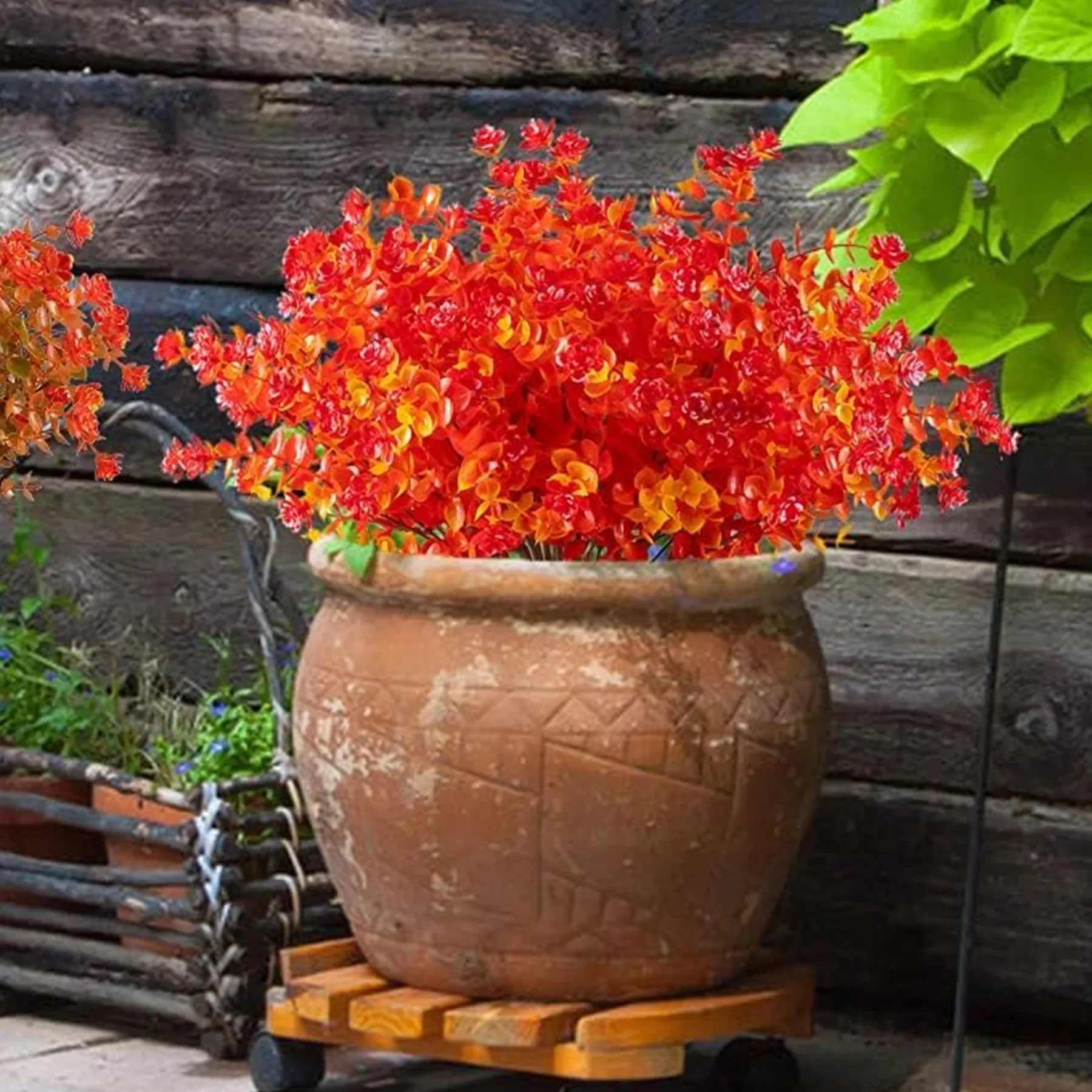 10 قطعة مجموعة 7 شوك زهور الخريف الاصطناعية مقاومة للأشعة فوق البنفسجية الزهور وهمية شجيرات بلاستيكية النباتات لترتيب زهور الخريف معلقة