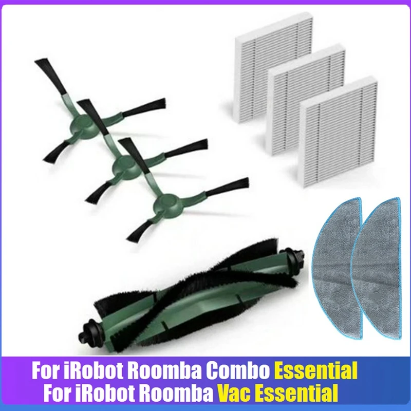 9PCS Accessories Kit For Irobot Roomba Combo Essential / Vac Essential Y0112 Vacuum Cleaner Main Side Brush Filter Mop