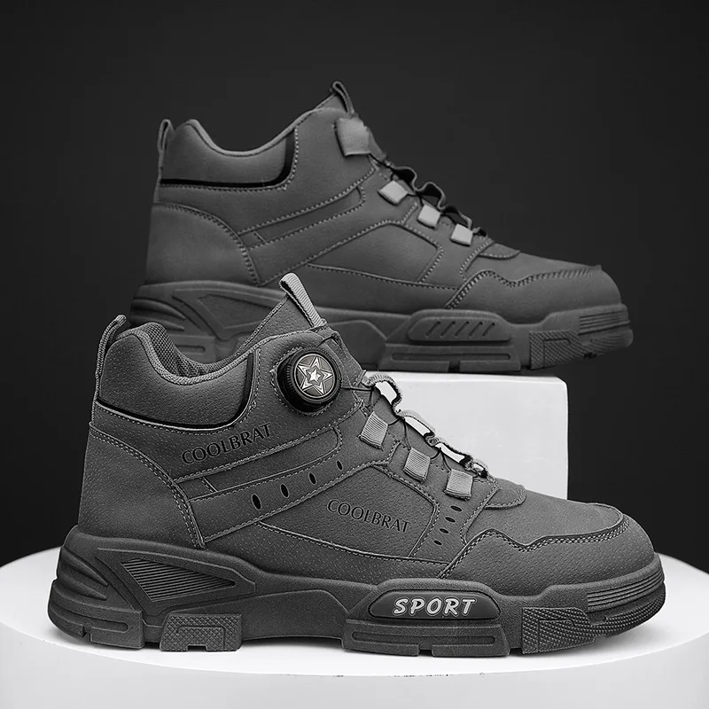 Men's High Top Platform Casual Boots Swivel Button Outdoor Cargo Men's Booties Motorcycle Ankle Boots Sneakers for Men 2025