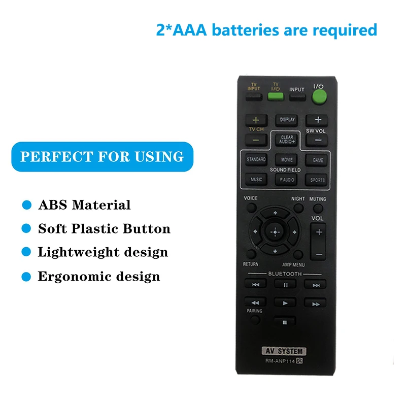 Replacement for Sony RM-ANP114 Remote Control Compatible with Sony Soundbar Controller RM-ANP115 RM-ANP116 HT-CT770