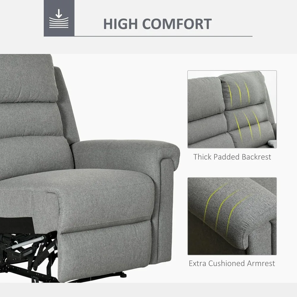 2 Seater Recliner Sofa with Manual Pull Tab, Fabric Reclining Sofa, RV Couch, Home Seating, Gray