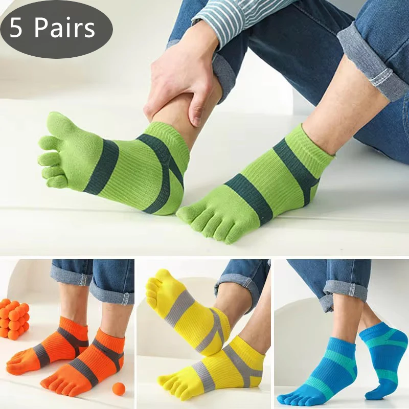 5 Pairs Sport Toe Socks Compression Cotton Striped Bright Color Bike Run Sweat-Absorbing Deodorant Invisible 5 Finger Socks