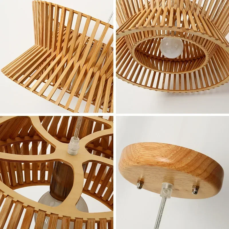 Japanese style creative restaurant wooden Nordic dining table bar counter solid wood birdcage pendant light