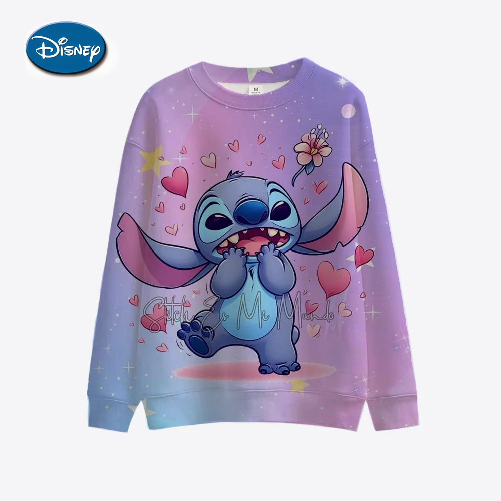 Disney Stitch Women\'s Christmas Hoodie Knitted Sweatshirt Round Neck Long Sleeve Shoulder Sweatshirt Top Harajuku Hoodie